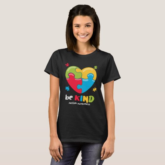 Autism Awareness   Be Kind Puzzle Heart Kindness   Tシャツ (正面フル)