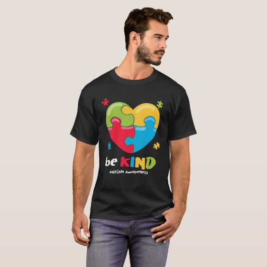 Autism Awareness Be Kind Puzzle Heart Kindness Tシャツ (正面フル)