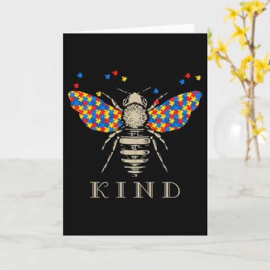 Autism Awareness Bee Kind Puzzle Pieces  カード (黄色い花)