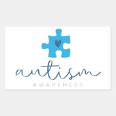 autism awareness blue puzzle piece heart  長方形シール (正面)