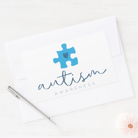 autism awareness blue puzzle piece heart  長方形シール (封筒)