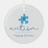 autism awareness blue puzzle piece #team name  ガラスオーナメント (正面)