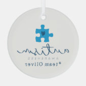 autism awareness blue puzzle piece #team name  ガラスオーナメント (裏面)