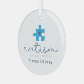autism awareness blue puzzle piece #team name  ガラスオーナメント (正面左)
