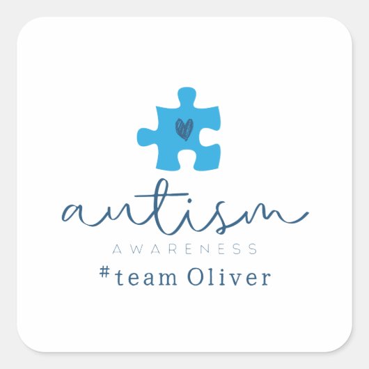 autism awareness blue puzzle piece #team name  スクエアシール (正面)