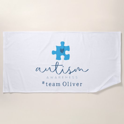 autism awareness blue puzzle piece #team name ビーチタオル (正面)