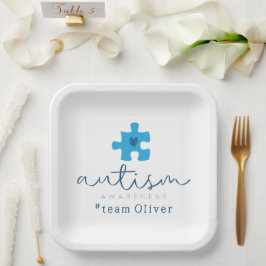 autism awareness blue puzzle piece #team name  ペーパープレート