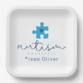autism awareness blue puzzle piece #team name  ペーパープレート (正面)
