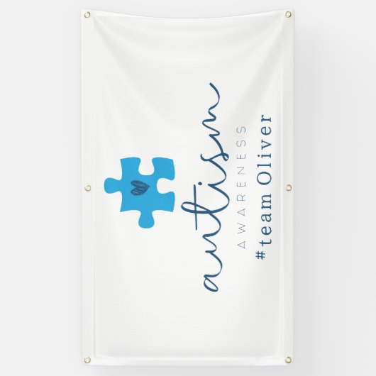 autism awareness blue puzzle piece #team name  横断幕 (縦)