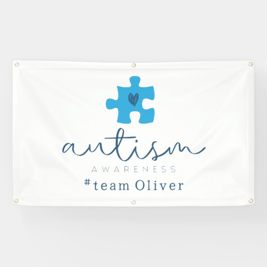 autism awareness blue puzzle piece #team name  横断幕 (横)