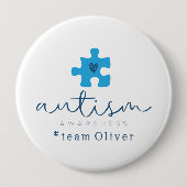 autism awareness blue puzzle piece #team name  缶バッジ (正面)