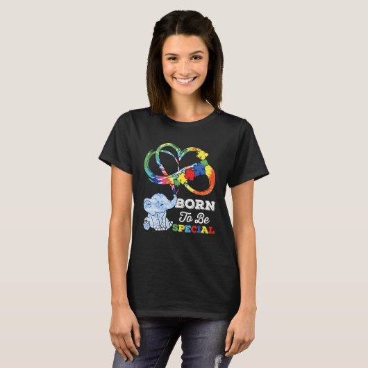 Autism Awareness Born Special Elephant Infinity Lo Tシャツ (正面フル)