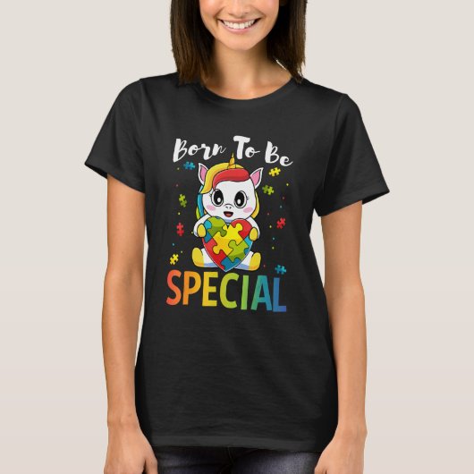 Autism Awareness Born Special Unicorn Puzzle Girls Tシャツ (正面)