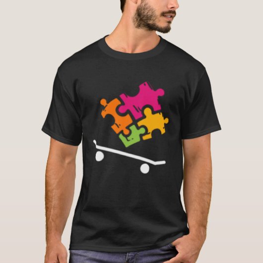 Autism Awareness Boys Girls Puzzle Piece Skateboar Tシャツ (正面)
