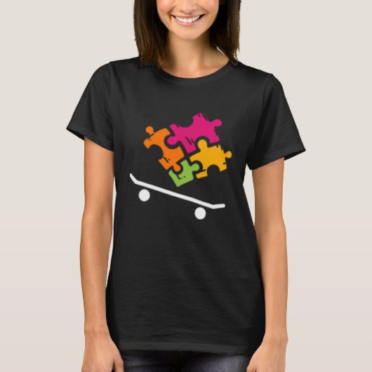 Autism Awareness Boys Girls Puzzle Piece Skateboar Tシャツ (正面)