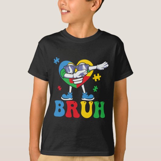 Autism Awareness Bruh Dabbing Puzzle Piece Dab Boy Tシャツ (正面)