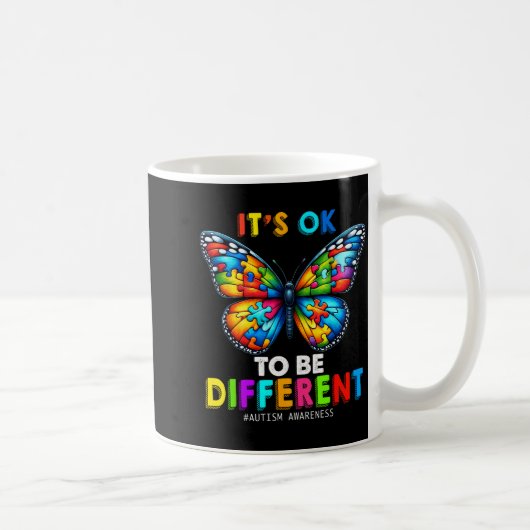 Autism Awareness Butterfly Animal Its Ok To Be Dif コーヒーマグカップ (右)