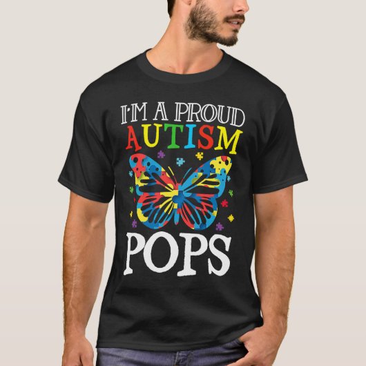 Autism Awareness Butterfly I'm a Proud Autism Pops Tシャツ (正面)