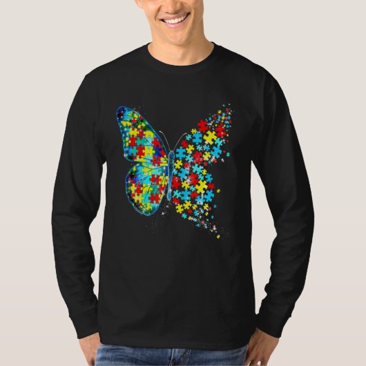 Autism Awareness Butterfly Puzzle Piece Autism Sup Tシャツ (正面)