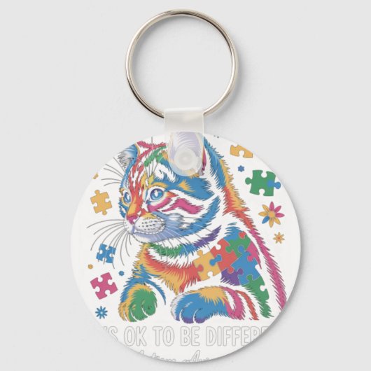 Autism Awareness Cat It'S Ok To Be Different Autis キーホルダー (正面)