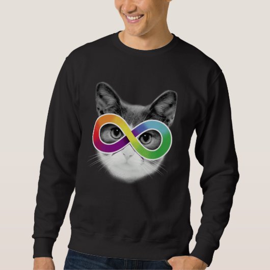 Autism Awareness Cat Wearing Infinity Symbol Glass スウェットシャツ (正面)