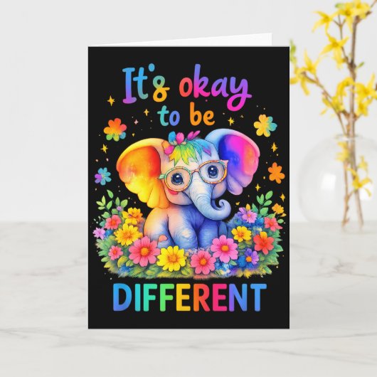 Autism Awareness Cute Elephant Animal Its Ok To Be カード (黄色い花)