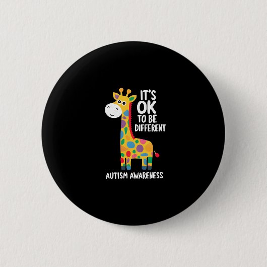Autism Awareness Cute Giraffe Animal Its Ok To Be  缶バッジ (正面)