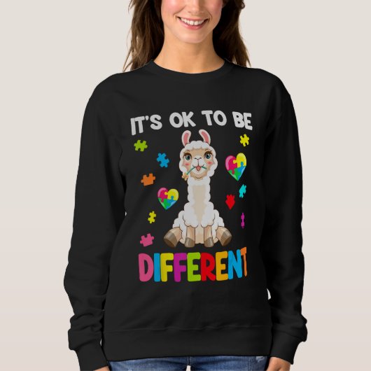 Autism Awareness Cute Llama  It s Ok To Be Differe スウェットシャツ (正面)