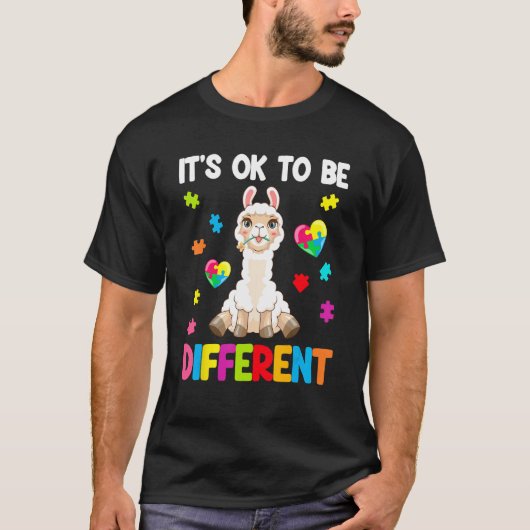 Autism Awareness Cute Llama  It s Ok To Be Differe Tシャツ (正面)
