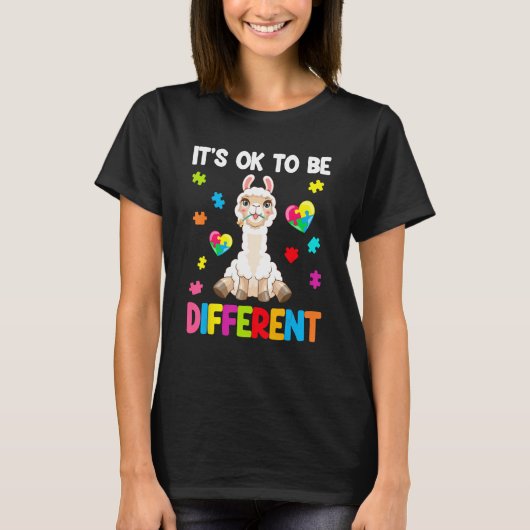 Autism Awareness Cute Llama  It s Ok To Be Differe Tシャツ (正面)