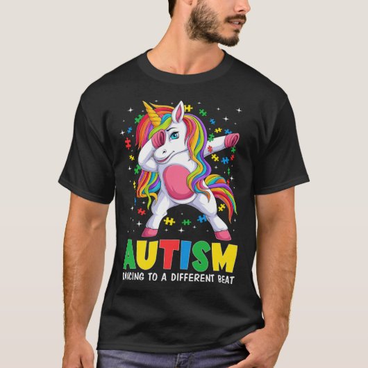 Autism Awareness Dabbing Unicorn Puzzle Piece Boy  Tシャツ (正面)