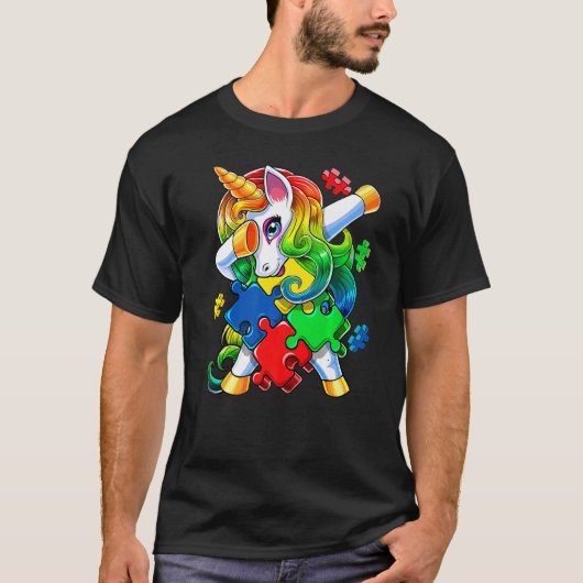 Autism Awareness Dabbing Unicorn Puzzle Piece For  Tシャツ (正面)