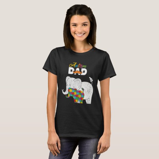 Autism Awareness Dad Proud Autistic Son Daughter E Tシャツ (正面フル)