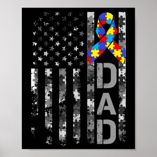 Autism Awareness Dad Usa Flag Fathers Day  ポスター (正面)