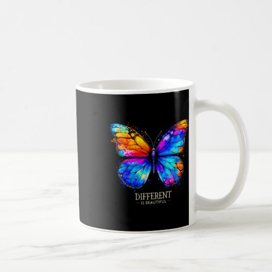 Autism Awareness Different Is Beautiful Butterfly  コーヒーマグカップ (右)