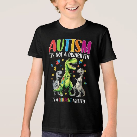 Autism Awareness Dinosaur Different Ability トライブレンドＴシャツ (正面)