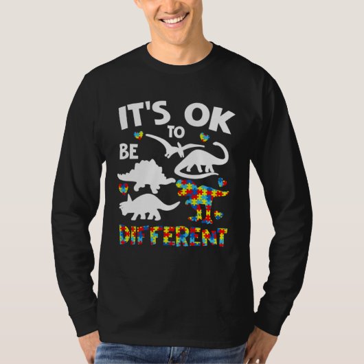 Autism Awareness Dinosaur Kid Boys Its Ok To Be Di Tシャツ (正面)