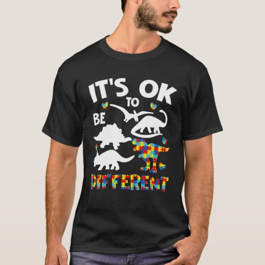 Autism Awareness Dinosaur Kid Boys Its Ok To Be Di Tシャツ (正面)