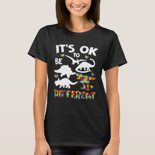 Autism Awareness Dinosaur Kid Boys Its Ok To Be Di Tシャツ (正面)