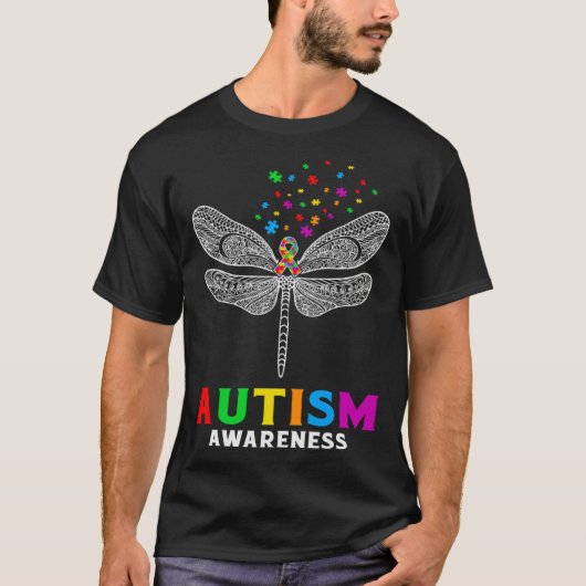 Autism Awareness Dragonfly Puzzle Pieces Support A Tシャツ (正面)