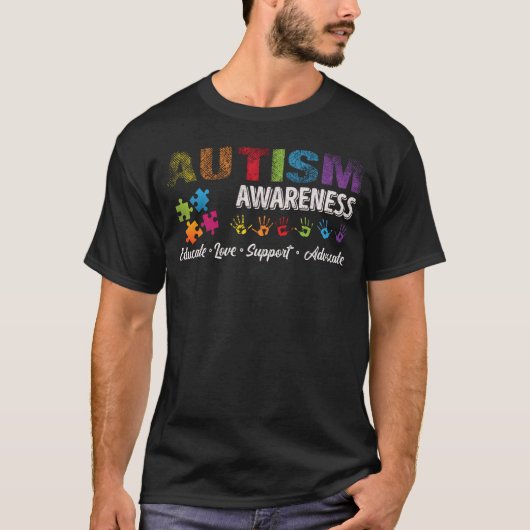 Autism Awareness Educate Love Support Advocate Col Tシャツ (正面)