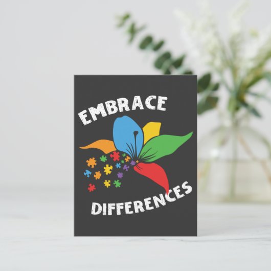 Autism Awareness Embrace Differences Puzzle ポストカード (スタンド正面)