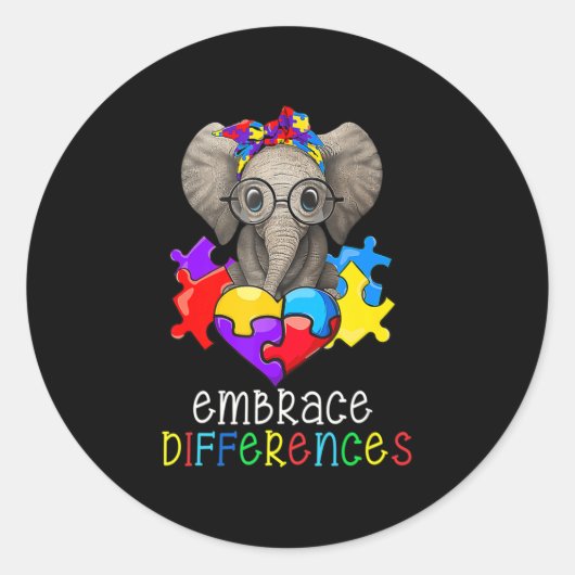 Autism Awareness Fun Glasses Elephant Embrace Diff ラウンドシール (正面)