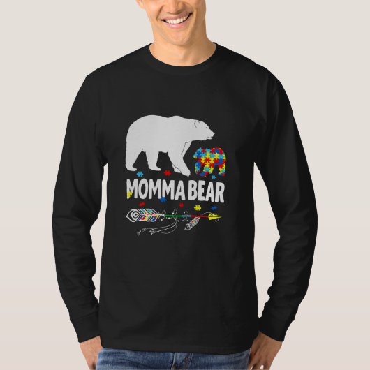 Autism Awareness Gift Momma Bear Support Autistic  Tシャツ (正面)