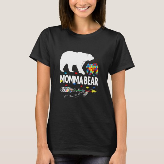 Autism Awareness Gift Momma Bear Support Autistic  Tシャツ (正面)