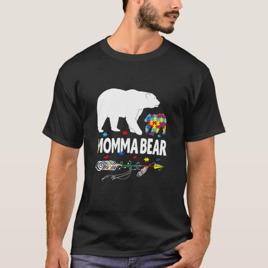 Autism Awareness Gift Momma Bear Support Autistic  Tシャツ (正面)