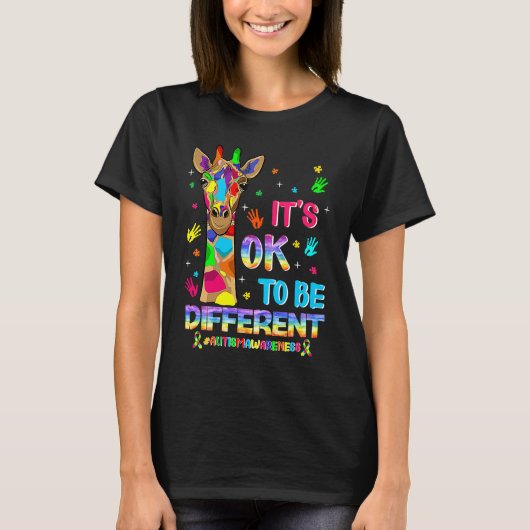 Autism Awareness Giraffe Flower Its Ok To Be Diffe Tシャツ (正面)
