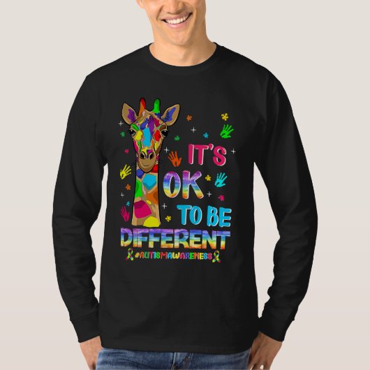 Autism Awareness Giraffe Flower Its Ok To Be Diffe Tシャツ (正面)