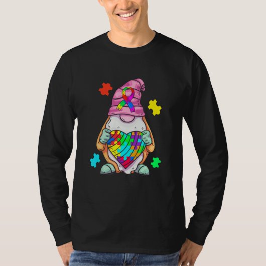 Autism Awareness Gnome Hugging Heart Acceptance Wo Tシャツ (正面)