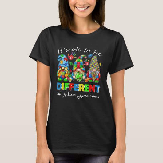Autism Awareness Gnome Women Kid Its Ok To Be Diff Tシャツ (正面)
